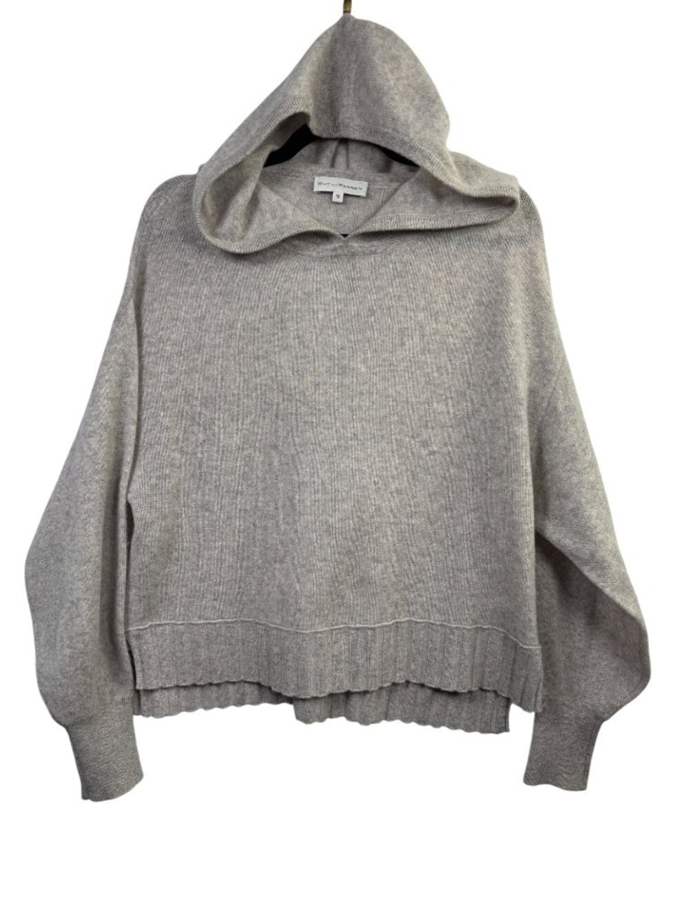 White + Warren Womens Gray 100% Cashmere Hooded Sweater Pullover Medium Soft Coz